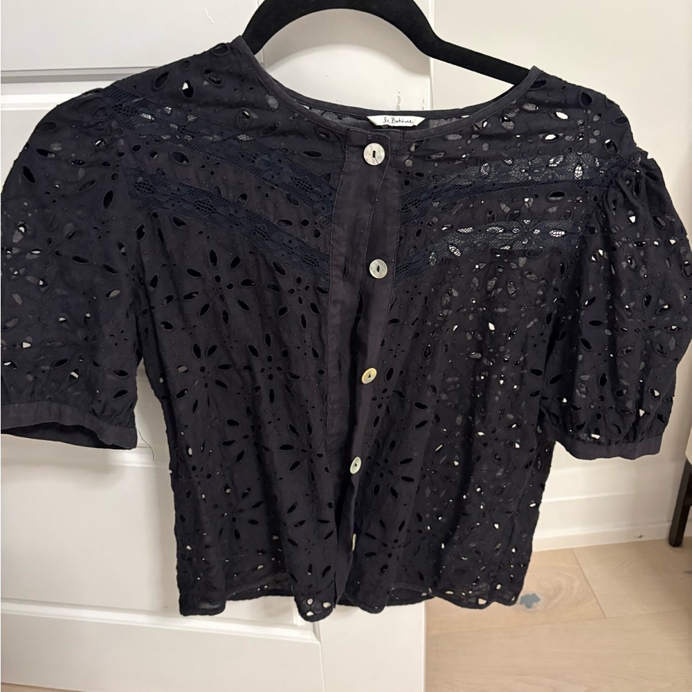 La Boheme Black Eyelet Button-Up Blouse